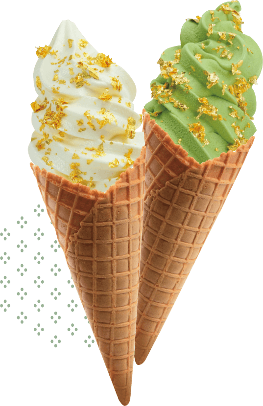 バニラと抹茶の金粉ソフトアイスクリーム